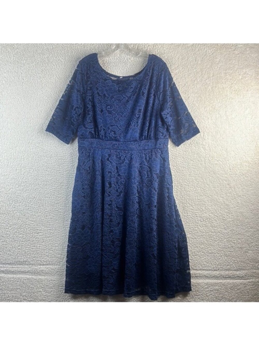 NWOT Unbranded Womens Navy Blue Lace Round Neck Half Sleeve Midi Dress Size XXL